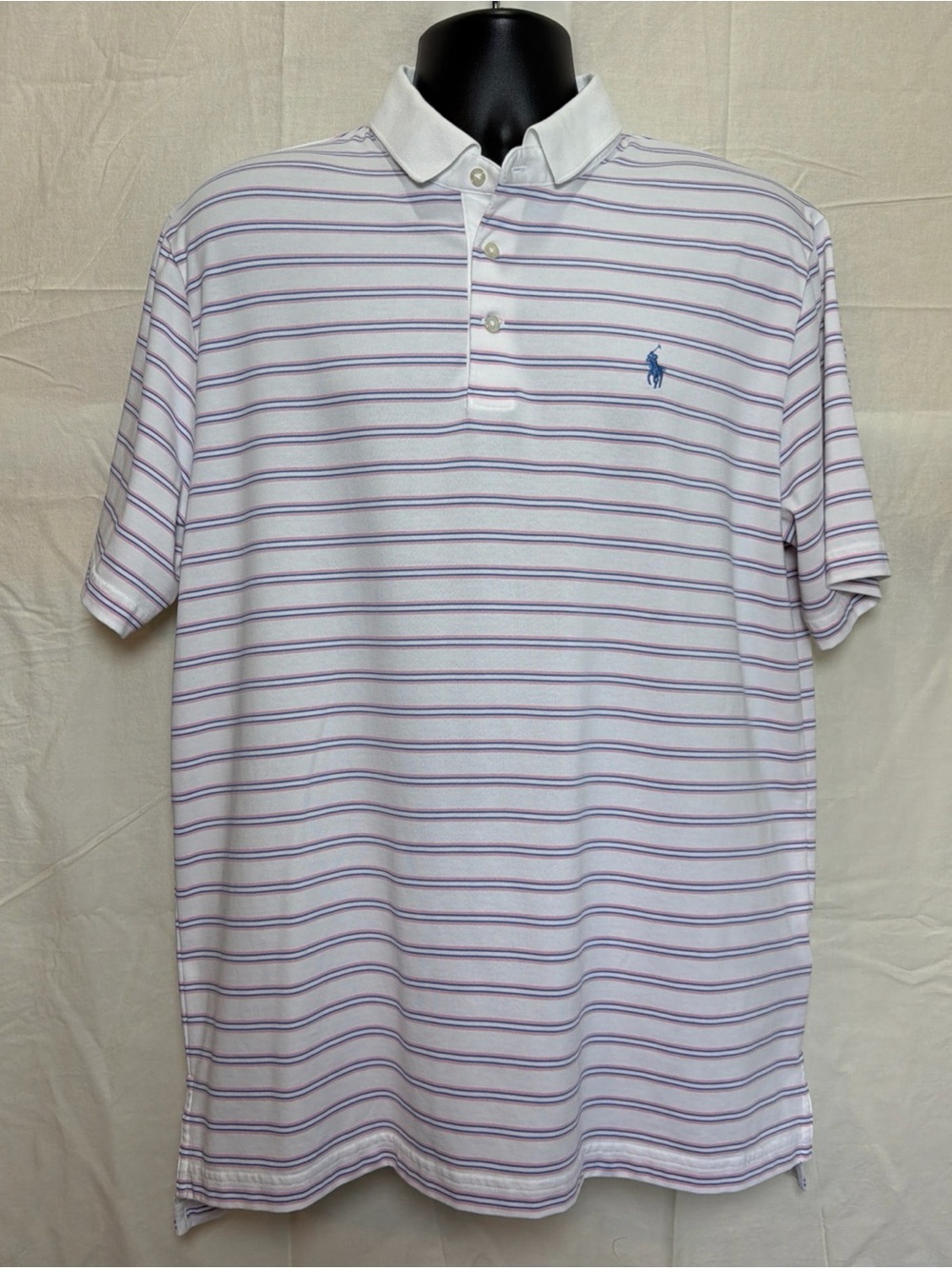 Polo Golf Ralph Lauren Shirt White Striped Short Sleeve Wicking Size L